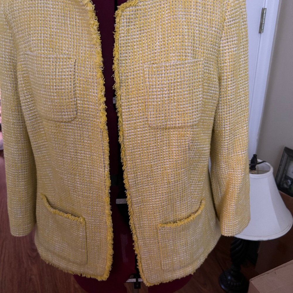 Talbots Yellow Blazer with Textured Tweed and Dark Trim